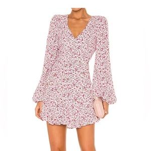 AFRM Pink Floral Long-Sleeve Wrap Mini Dress
